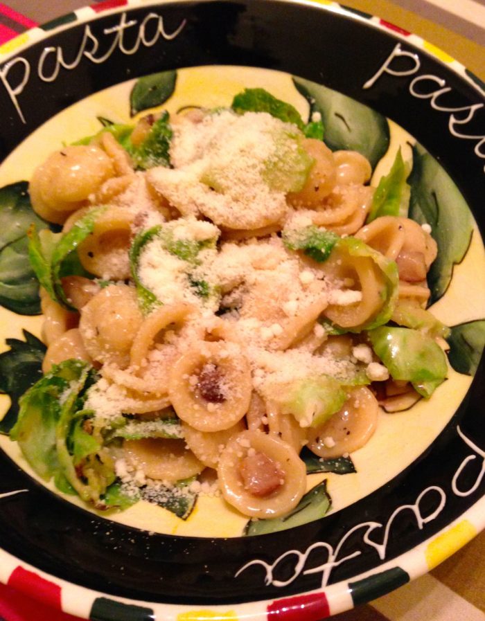 Orecchiette Carbonara with Charred Brussels Sprouts