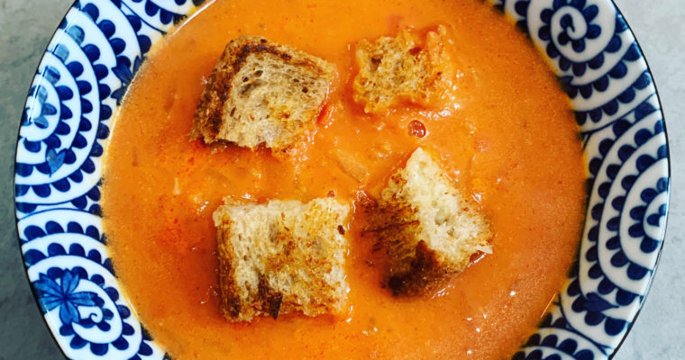 Soup Days: Tomato Orzo Soup with Grilled Cheese Croutons
