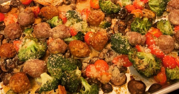 Sheet-Pan Sausage Meatballs With Tomatoes and Broccoli